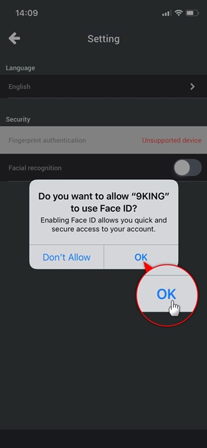Simple 5 steps to Set Up Facial Recognition Login on 9KING-4